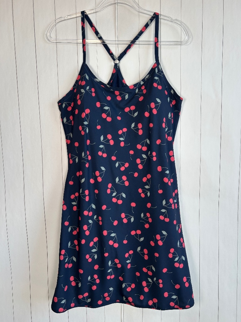 Outdoor Voices size L The Exercise Dress navy cherry print w shorts padded